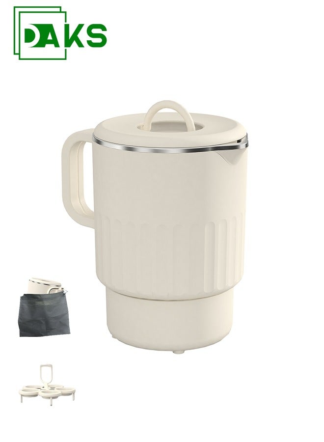 DAKS Folding Electric Kettle 304 Stainless Steel – Portable Travel Kettle with Egg Steamer, 600W, 1000ml Capacity, Auto Shut-Off, Boil-Dry Protection, Includes Storage Bag – Ideal for Home, Office, and Travel - Image 1