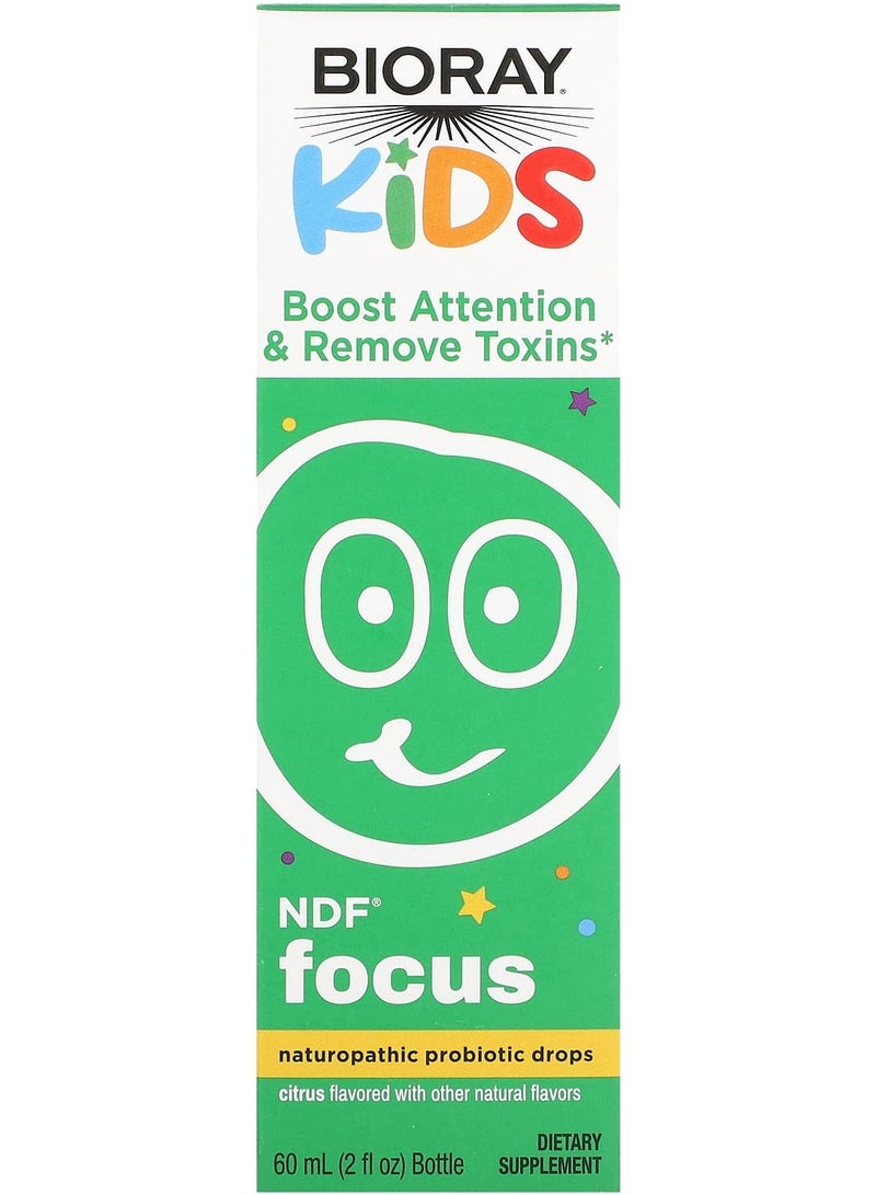 BIORAY Kids, NDF Focus, Naturopathic Probiotic Drops, Citrus, 2 fl oz (60 ml) 
