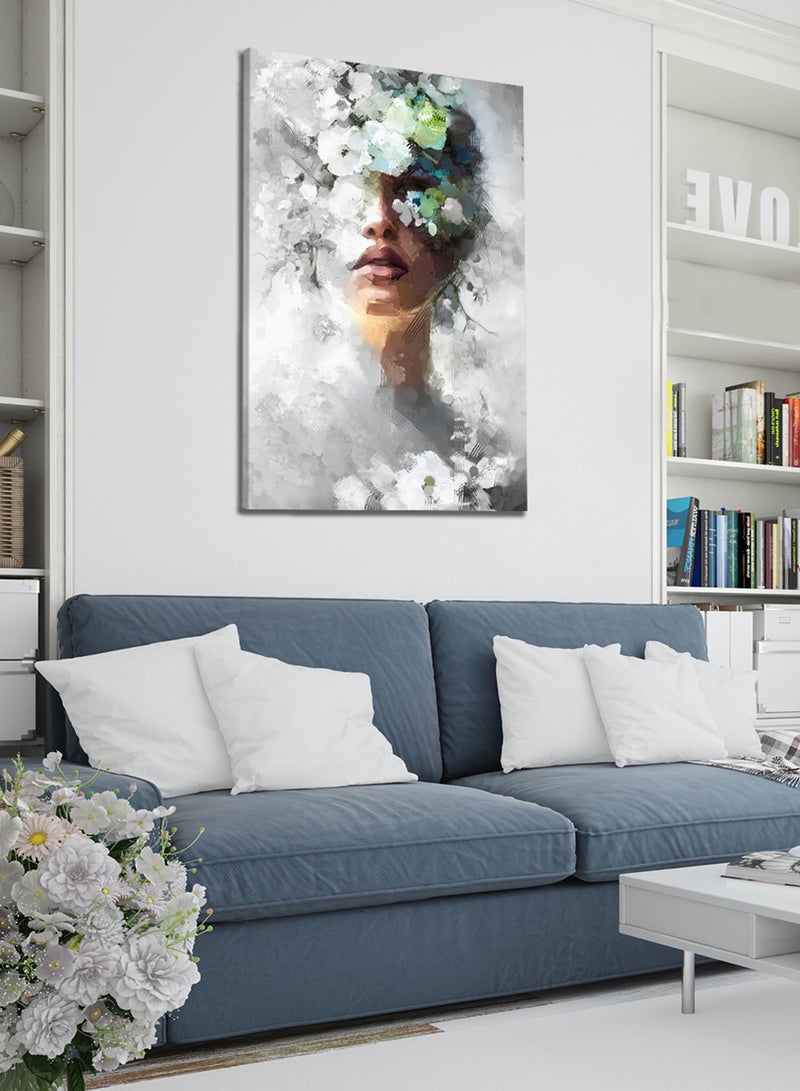 لوحة كانفاس على إطار خشبي بتصميم فن تجريدى سيدة الزهور - Image 1