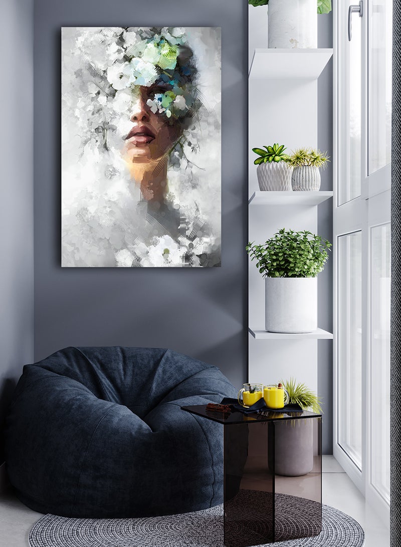 لوحة كانفاس على إطار خشبي بتصميم فن تجريدى سيدة الزهور - Image 3