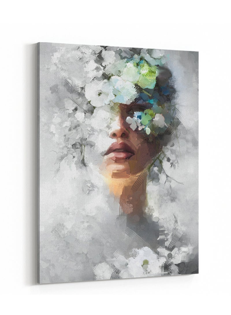 لوحة كانفاس على إطار خشبي بتصميم فن تجريدى سيدة الزهور - Image 4