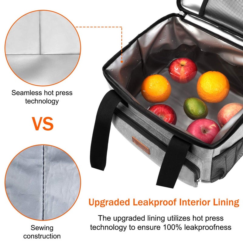 Femuar Lunch Bags for Women/Men, Insulated Lunch Bag for Work Office Picnic - Large Lunch Cooler Bag Leakproof Lunch Box with Adjustable Shoulder Strap for Adults - Grey (15L) - Image 5