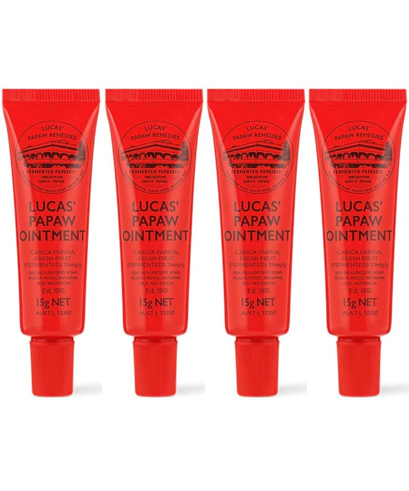 Lucas Papaw مرهم لوكاس باباو - 4 أنابيب كل منها 15 جرام مع ملحق شفاه - تخفيف متعدد الاستخدامات للبشرة - صنع في أستراليا - Image 1