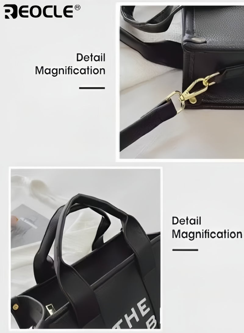 REOCLE Tote Bag One-shoulder Cross-body Women's Bag Handbag Versatile Commuting Large-capacity Women's Bag Casual Simple Exquisite Workmanship Hardware Reinforcement - Image 4