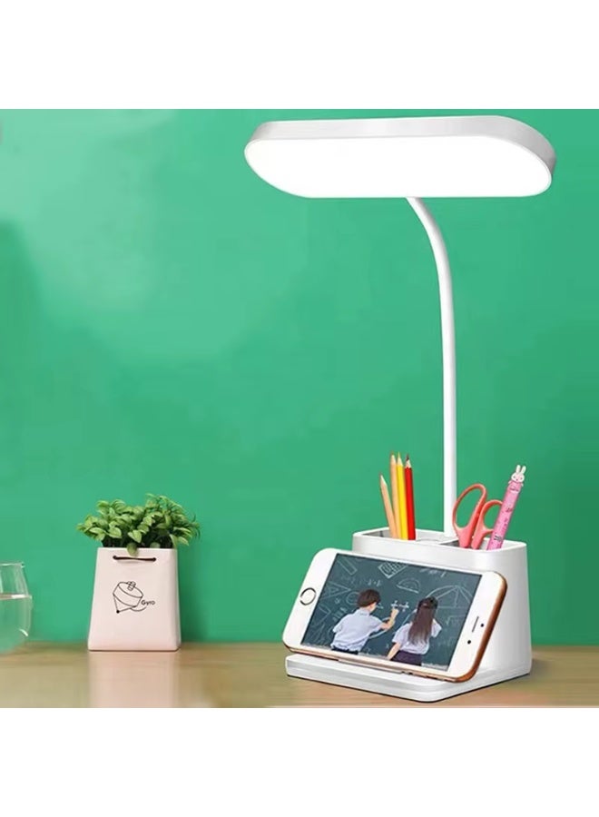 اباجورة مكتب LED قابلة للشحن QP-2209-A باضاءة بيضاء 6800K، بطارية ليثيوم 18650، حامل موبايل ومنظم أقلام، رقبة مرنة، مناسبة للقراءة والمذاكرة وغرفة النوم - Image 4