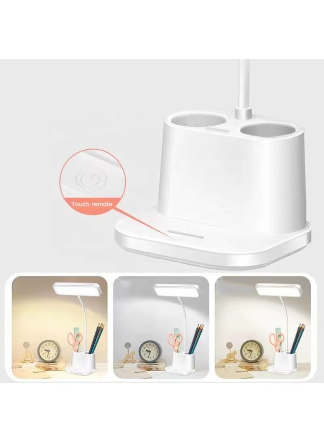اباجورة مكتب LED قابلة للشحن QP-2209-A باضاءة بيضاء 6800K، بطارية ليثيوم 18650، حامل موبايل ومنظم أقلام، رقبة مرنة، مناسبة للقراءة والمذاكرة وغرفة النوم - Image 3