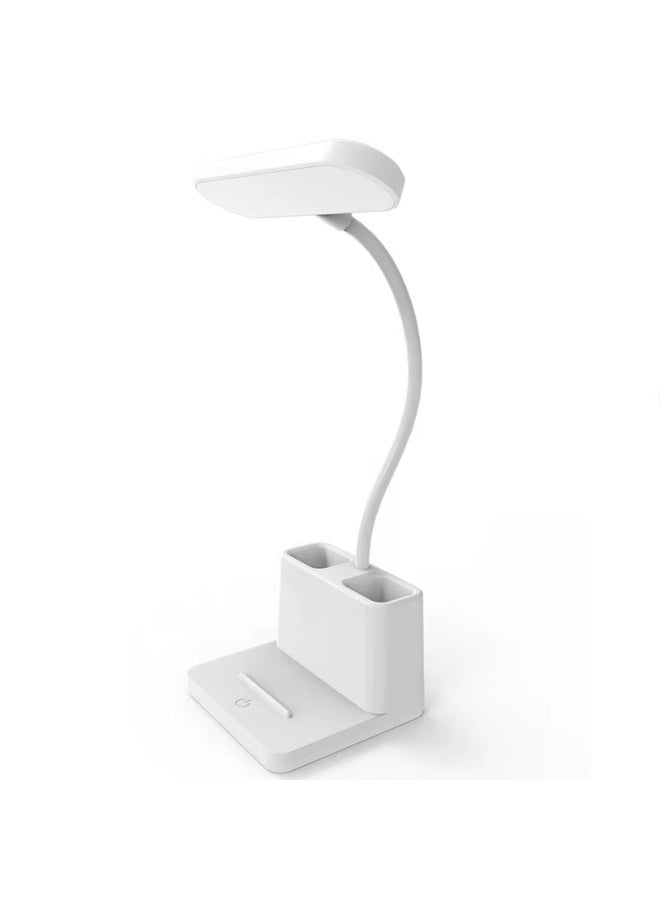 اباجورة مكتب LED قابلة للشحن QP-2209-A باضاءة بيضاء 6800K، بطارية ليثيوم 18650، حامل موبايل ومنظم أقلام، رقبة مرنة، مناسبة للقراءة والمذاكرة وغرفة النوم - Image 1