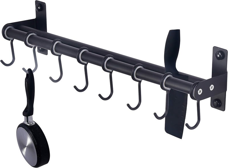 Dseap Pot Rack - Pots and Pans Hanging Rack Rail with 8 Hooks, Double Bars, Pot Hangers for Kitchen, Wall Mounted,Black - Image 1