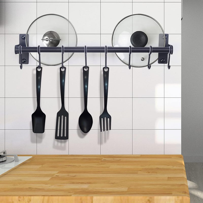 Dseap Pot Rack - Pots and Pans Hanging Rack Rail with 8 Hooks, Double Bars, Pot Hangers for Kitchen, Wall Mounted,Black - Image 2