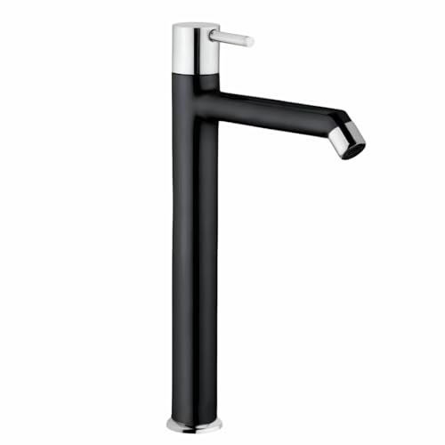 ENICET Wash Basin Tap, Matte Black, SS-304, Table Top Basin Tap, High Neck Pillar Cock, Black Taps for Bathroom, Tall Extended Body, Foam Flow (Round Black and Silver) - Image 1