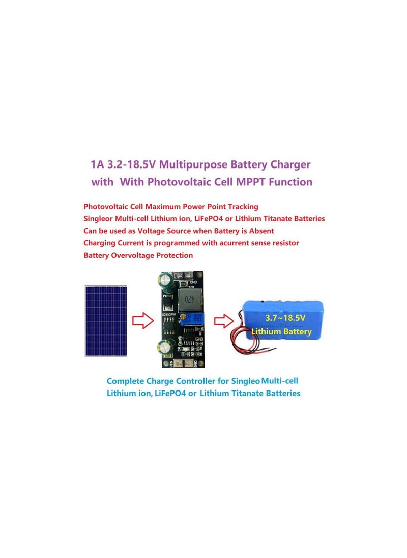 1A 12V MPPT Solar Panel Controller, Li-ion LiFePO4 Lithium Battery Charger Module