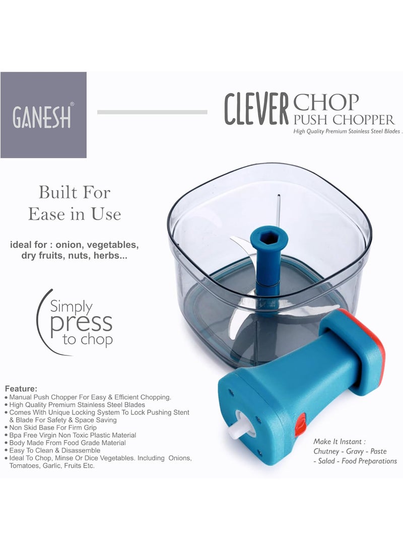GANESH Clever Chop Push Chopper Manual Hand Press Push Chopper with 3 Blades for Effortless Chopping Vegetables & Fruits-600ML  - Image 5