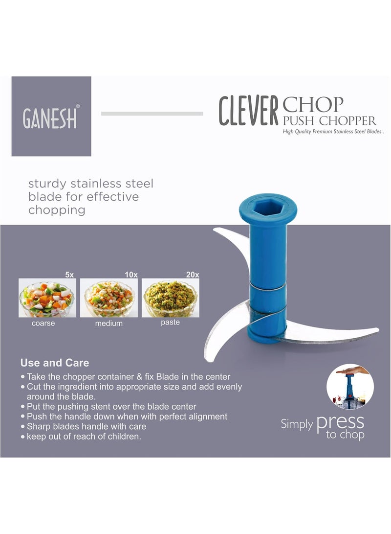 GANESH Clever Chop Push Chopper Manual Hand Press Push Chopper with 3 Blades for Effortless Chopping Vegetables & Fruits-600ML  - Image 4