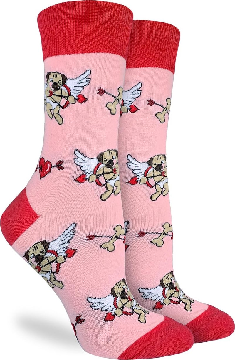 Good Luck Sock Women's Valentine's Day Cupid Pugs Socks, Adult, Shoe Size 5-9 - Image 1
