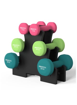 Neoprene Dumbbells Weights Exercise & Fitness Dumbbells Set In 1Kg 2Kg 3Kg Pairs With Rack - pzsku/Z0F01FADDC9ABCBC08FC2Z/45/_/1705657675/c8cb5284-be52-478e-a974-0aaf2a7f0e0b
