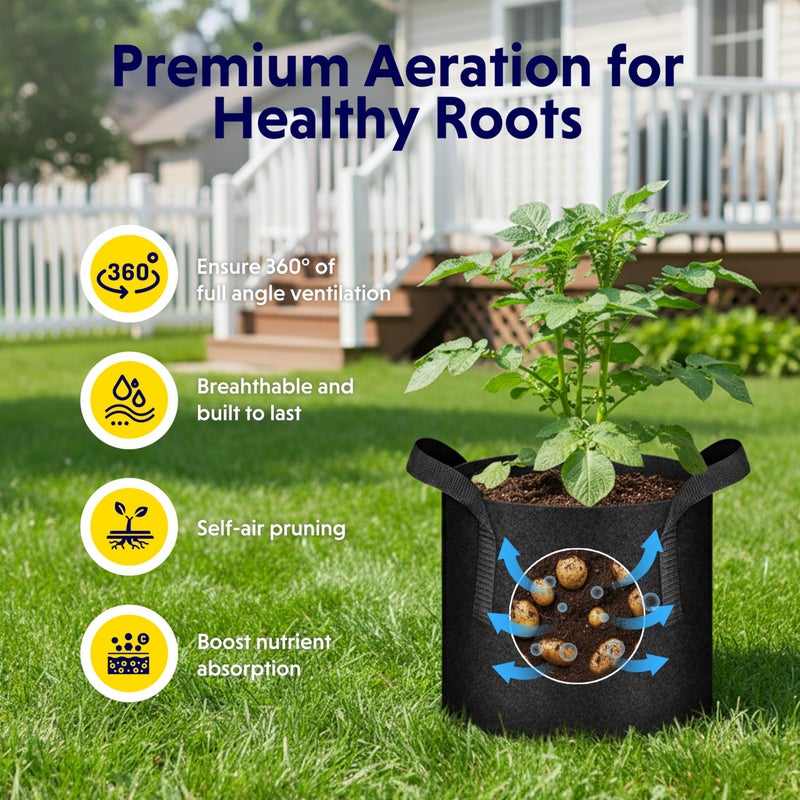 iPower 3 Gallon 10 Pack Grow Bags Nonwoven Fabric Pots Aeration Container with Strap Handles for Garden and Planting, 10-Pack Black, 3 Gallon - Image 2