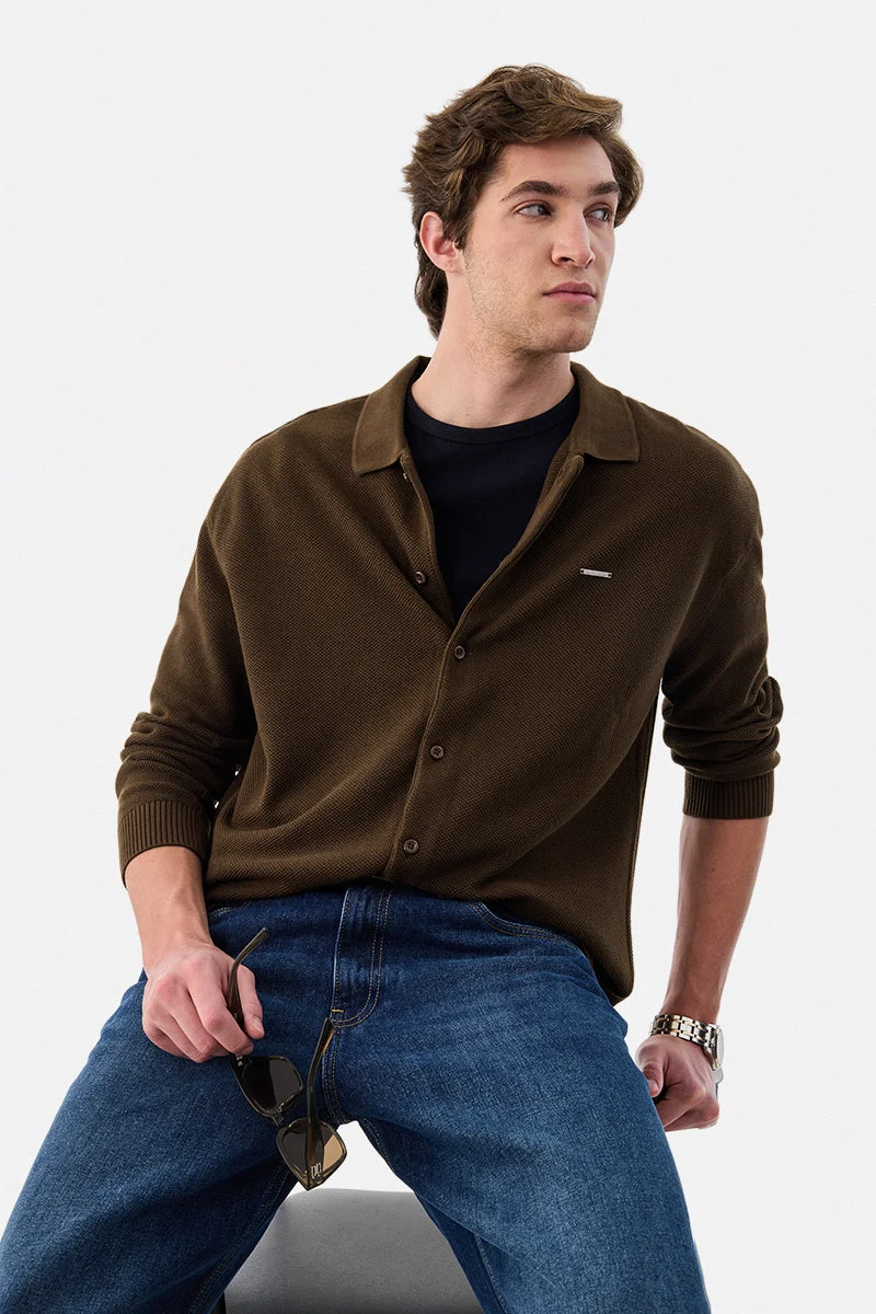 SNITCH Brown Textured Long Sleeve Regular Fit Shirt