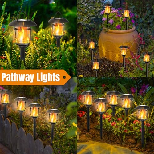 Dynaming 6 Pack Solar Flame Torch Lights Outdoor, Halloween Dual Use Flickering Flame Garden Light, Christmas Hanging Lanterns, Auto On/Off & Waterproof Lighting for Lawn Patio Yard Walkway Driveway - Image 5