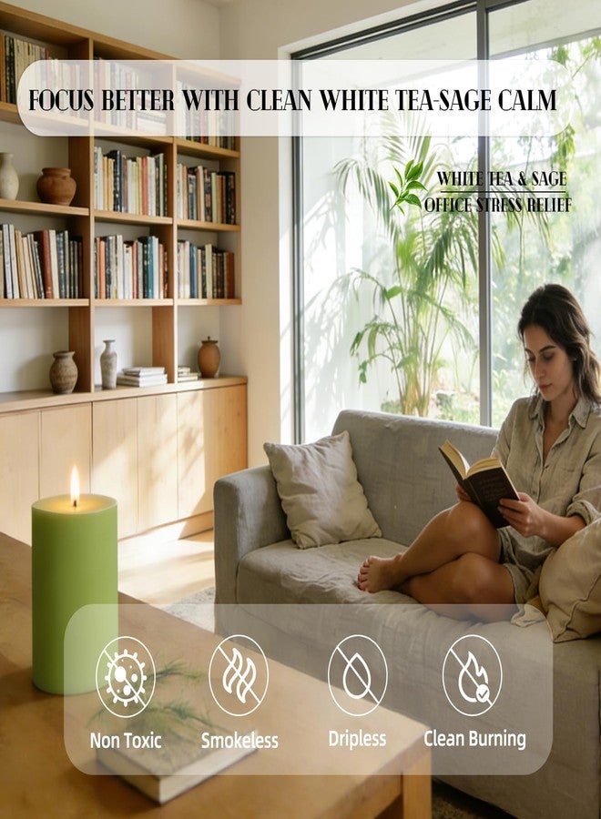 MAKALONE 4 Pack Sage & White Tea Scented Pillar Candles-2.8x4 Inch Sage Green Soy Wax Candles-240 Hour Long Lasting Burning,Spring Aromatherapy, Non-Toxic & Smokeless for Home Decor, Dinner,Stress Relief&Gift - Image 3