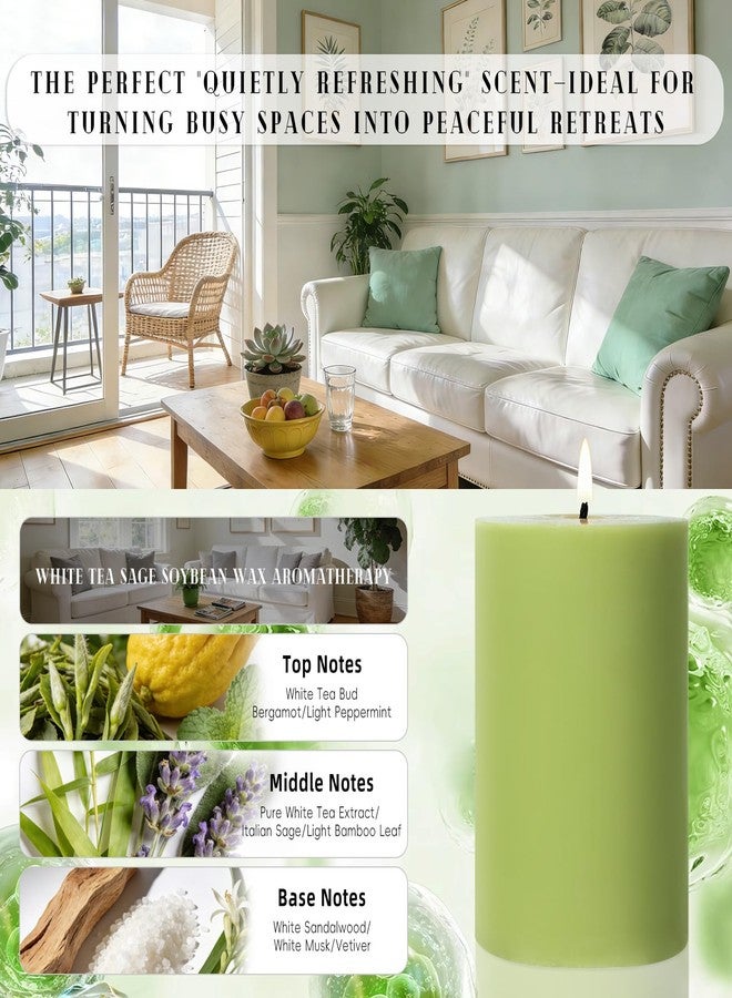MAKALONE 4 Pack Sage & White Tea Scented Pillar Candles-2.8x4 Inch Sage Green Soy Wax Candles-240 Hour Long Lasting Burning,Spring Aromatherapy, Non-Toxic & Smokeless for Home Decor, Dinner,Stress Relief&Gift - Image 2