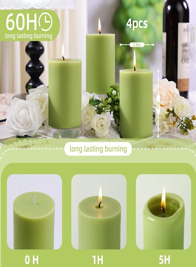 MAKALONE 4 Pack Sage & White Tea Scented Pillar Candles-2.8x4 Inch Sage Green Soy Wax Candles-240 Hour Long Lasting Burning,Spring Aromatherapy, Non-Toxic & Smokeless for Home Decor, Dinner,Stress Relief&Gift - Image 5