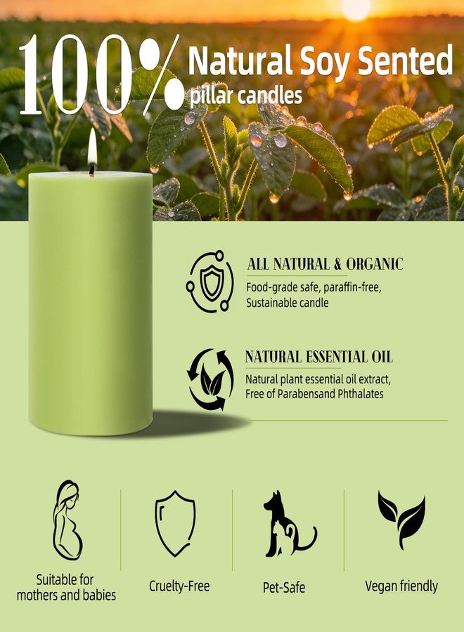 MAKALONE 4 Pack Sage & White Tea Scented Pillar Candles-2.8x4 Inch Sage Green Soy Wax Candles-240 Hour Long Lasting Burning,Spring Aromatherapy, Non-Toxic & Smokeless for Home Decor, Dinner,Stress Relief&Gift - Image 4