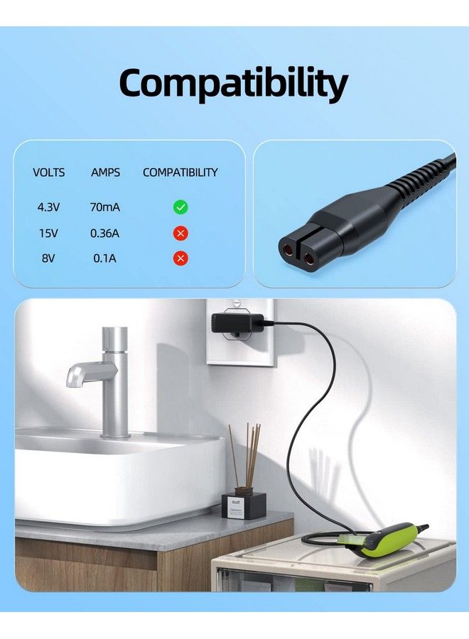 4.3V Shaver Charger Fit For Philips Norelco Oneblade Qp2520 Qp2520/90 Qp2520/72 Qp2520/70 Trimmer Electric Razor One Blade Ac Adapter Power Supply Charging Cord