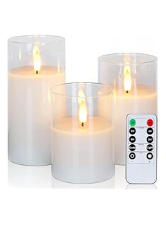 Set of 3 Glass Flameless Candles with Timer, Remote Control | Flickering LED Pillar Candles | Battery Powered for Holiday, Restaurant, and Home Decoration | Safe, Realistic, Warm Glow - pzsku/Z0F0247A2694E6503C676Z/45/_/1740908733/b0313636-d547-43ea-b294-56867d8ea618