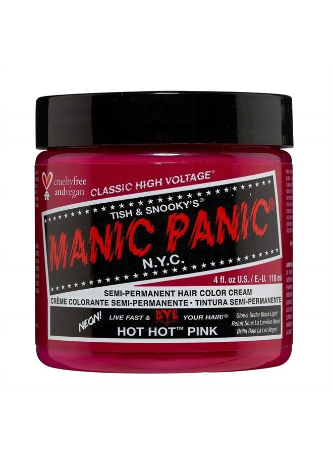 Manic Panic صبغة شعر وردية ساخنة - جهد كلاسيكي عالي - لون شعر وردي نيون متوسط اللون شبه دائم يتوهج في الضوء الأسود - نباتي، خالٍ من مادة PPD والأمونيا (4 أونصة) - Image 1