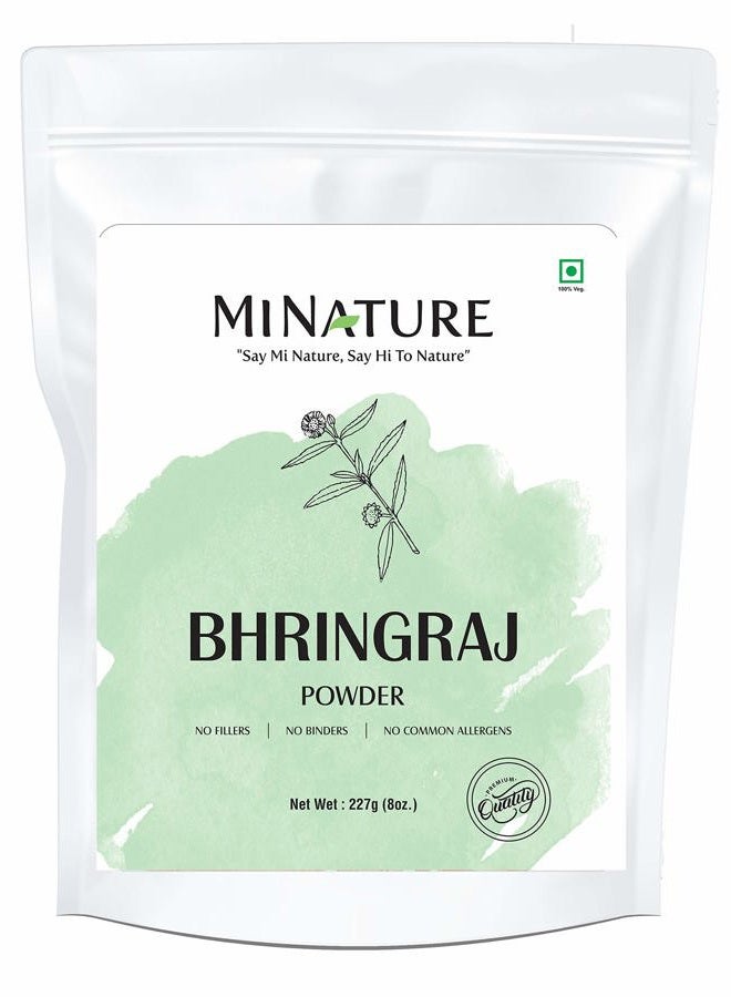 mi nature Bhringraj Powder (Eclipta Prostrata) by mi nature | 227g (8 oz)(0.5 lb) | 100% Natural and Pure | Hair Growth | Hair Pack | Improves Hair quality | Resealable zip lock pouch - Image 1
