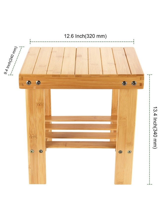 PINGEUI 2 Packs 13 Inches Bamboo Step Stool, Non-Slip Small Seat, Durable Footrest Bench With Storage Shelf for Bathroom, Bedroom, Kitchen - Image 2