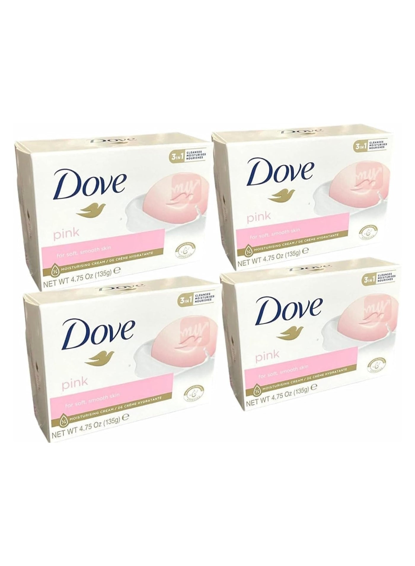 Dove Moisturising Beauty Cream Bar Soap Pink, 135g - (Pack of 4)