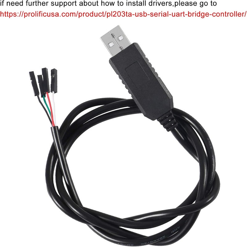 اتنسينك 2 عبوة PL2303 PL2303HX: كابل تحويل من USB إلى TTL سلسلي بجهد 3.3V، كابل تصحيح الأخطاء، محول من USB إلى RS232 TTL، منفذ أنثوي بـ 4 أطراف لتنزيل البرامج على أردوينو (كابل PL2303HX) - Image 4