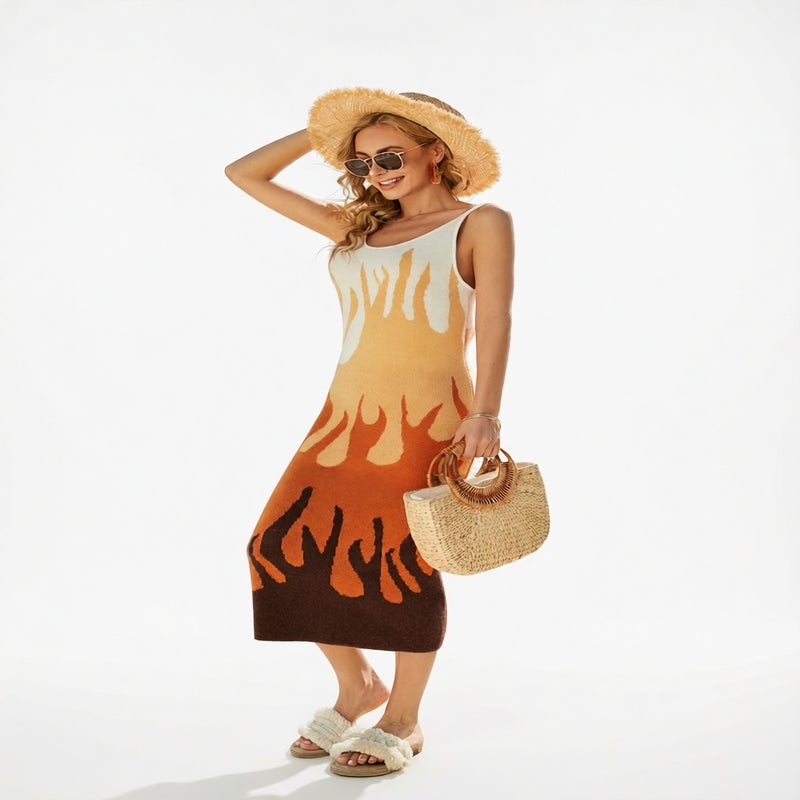 Plus Size Women's Printed Knit Beach Dress Maxi Dress Summer - Image 2