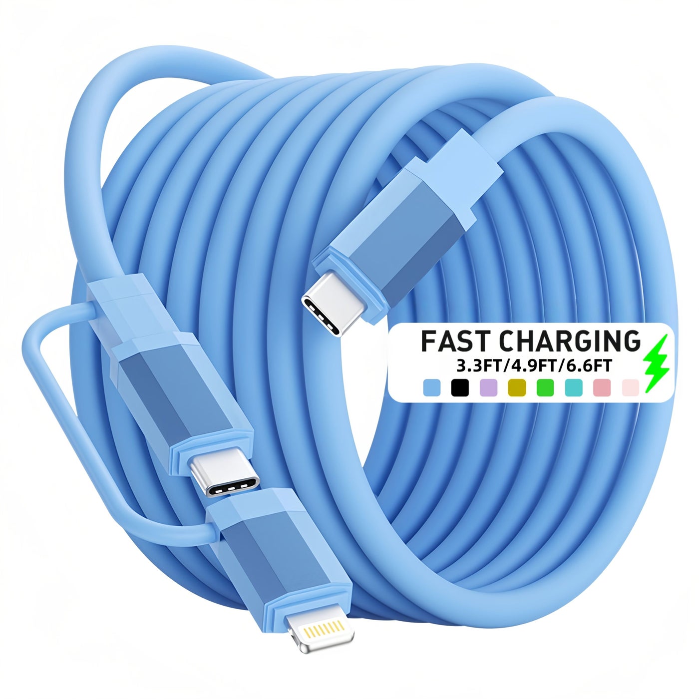 2 In 1 Fast Charging Cable 150cm Purple Multiple Interfaces Type C And Lightning Supports Data Transmission For Samsung IPhone 17 7 Series MacBook Xiaomi Smartphone Laptop Notebook