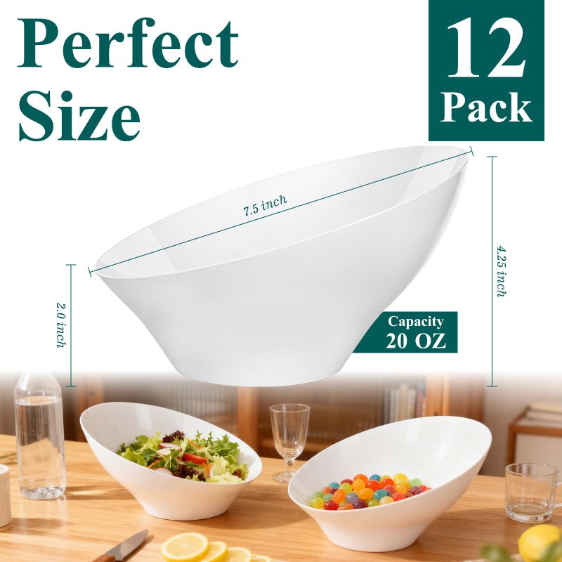Bestluck 12pack White Plastic Bowl Disposable,20oz Plastic Party Bowls,Snack Party Bowls for Chip, Candy, Salad, Snacks, Fruit - Image 3
