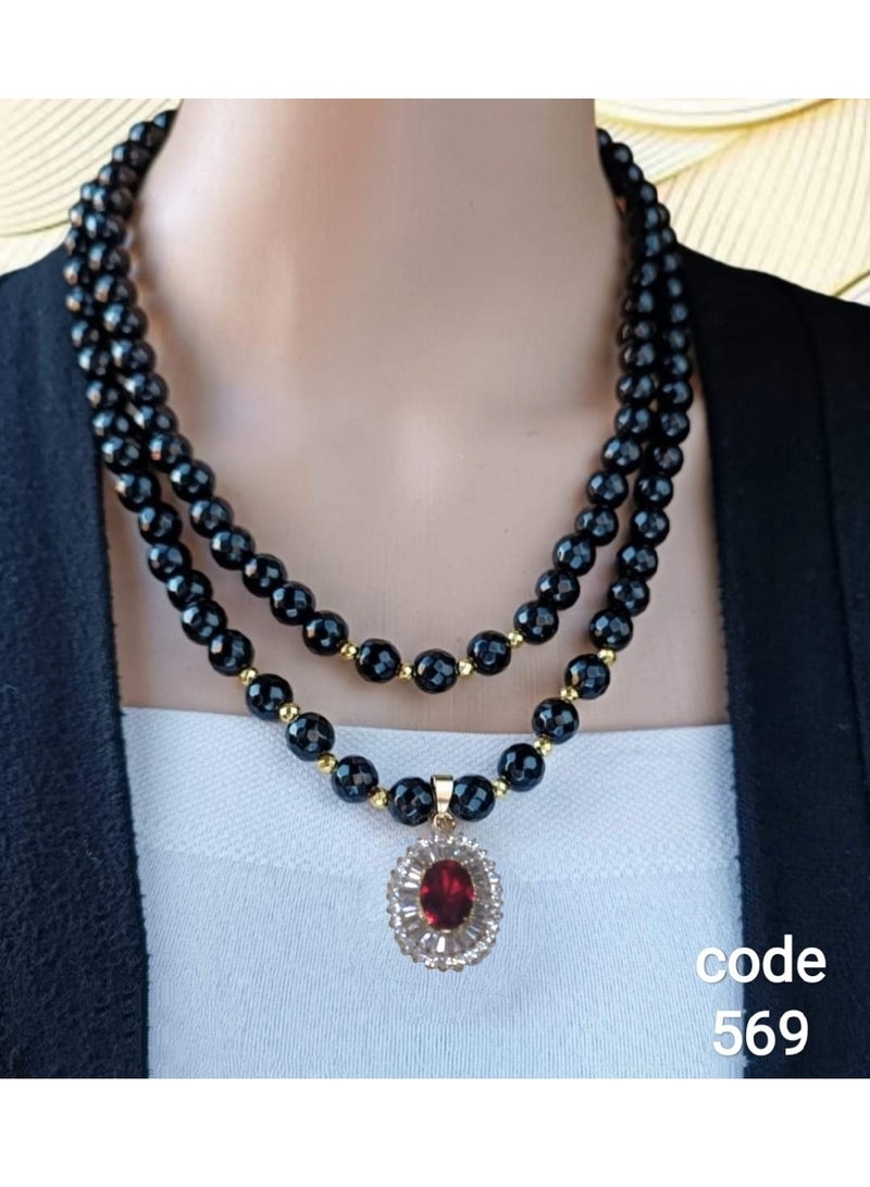 R&R Women's Set, A Ring And A Necklace Made Of Black Onyx With A Pendant - Image 2