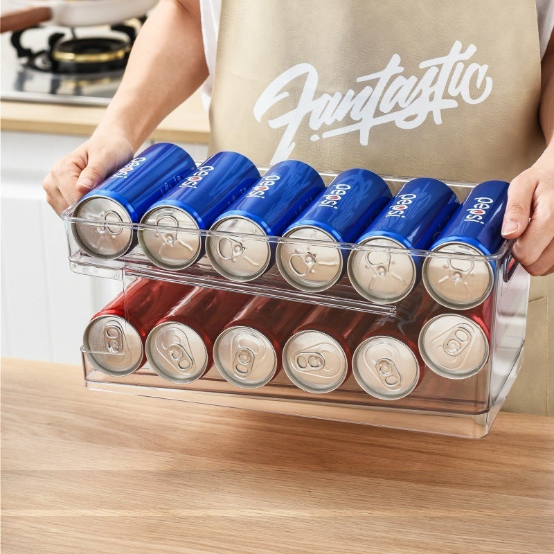 Double Layer PET Refrigerator Storage Box - Rolling & Easy-To-Use Beverage Organizer for Home Kitchen Refrigerator - Image 3