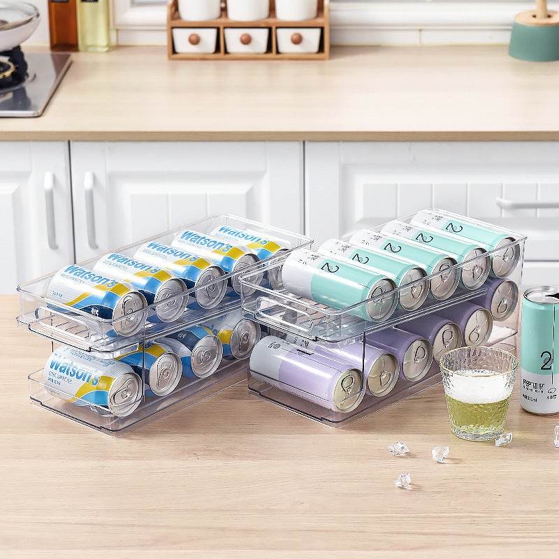 Double Layer PET Refrigerator Storage Box - Rolling & Easy-To-Use Beverage Organizer for Home Kitchen Refrigerator - Image 2