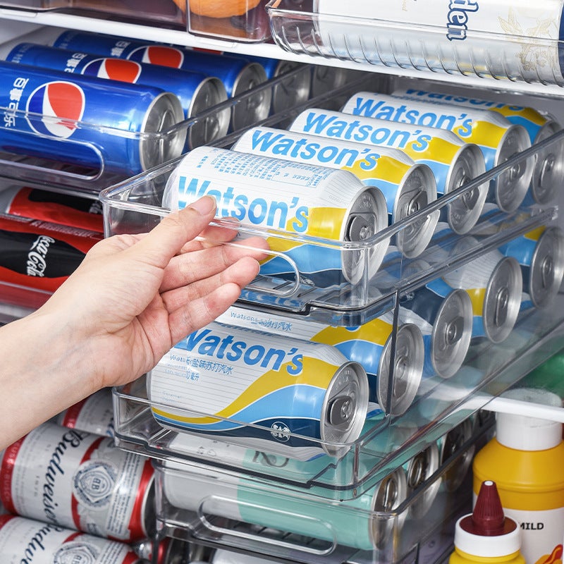 Double Layer PET Refrigerator Storage Box - Rolling & Easy-To-Use Beverage Organizer for Home Kitchen Refrigerator - Image 4