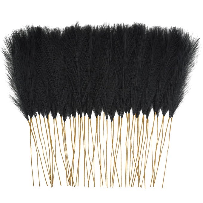 50PCS FAUX PAMPAS GRASS 216 SHORT ARTIFICIAL POMPOUS GRASS FLORAL FAKE POMPAS GRASS BRANCHES VASE FILLER FLOWER ARRANGEMENT FOR HOME WEDDING BOHO DECOR BLACK