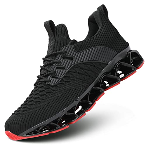 Kvovzo Mens Slip on Walking Running Shoes Blade Tennis Casual Fashion Sneakers Comfort Non Slip Work Sport Athletic Trainer BlackRed - Image 1