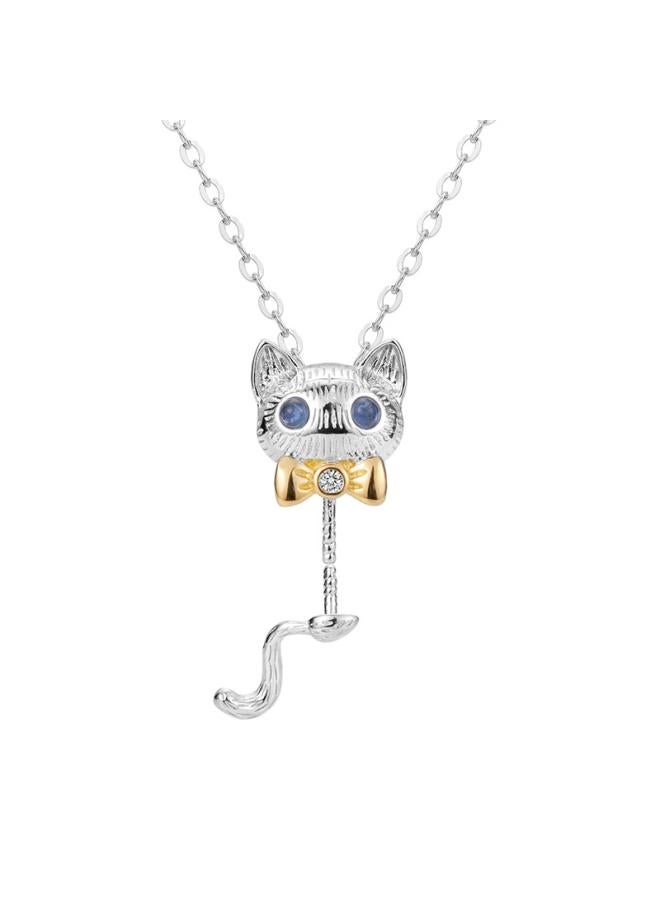 S925 Sterling Silver Kitten Pendant Female Niche Design High-level Concurrent Color Design Diy Empty-holder Accessories Silver Jewelry