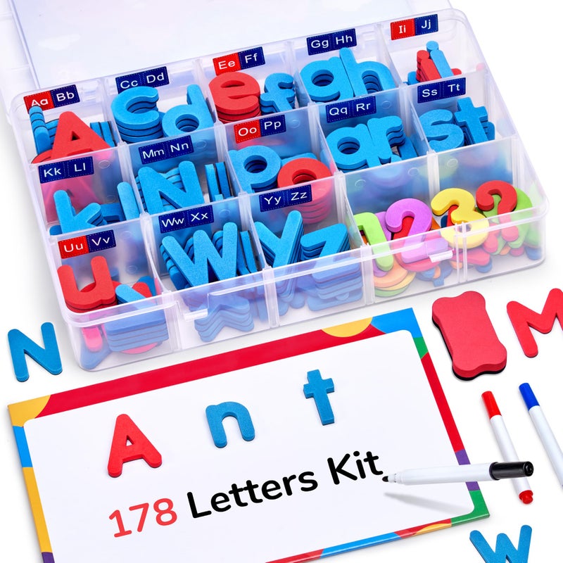 Gamenote Classroom Magnetic Letters Kit 178 Pcs with DoubleSide Magnet Board  Foam Alphabet Letters for Kids Spelling and Learning
