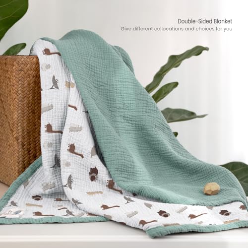 Lulu moon lulumoon Muslin Baby Blanket - Cotton Quilt Blankets for Toddlers - Reversible Nursery Crib Blanket for Baby Boys and Girls 47"x47"(Sage Dinosaur) - Image 3