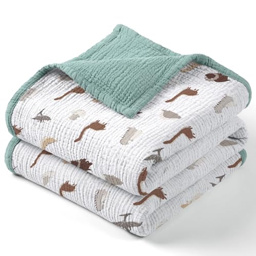 Lulu moon lulumoon Muslin Baby Blanket - Cotton Quilt Blankets for Toddlers - Reversible Nursery Crib Blanket for Baby Boys and Girls 47"x47"(Sage Dinosaur) - Image 1