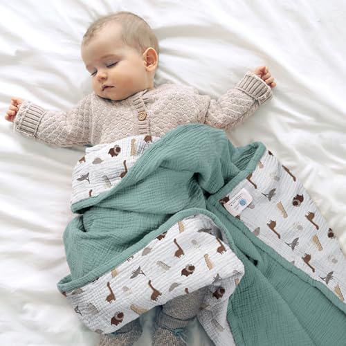 Lulu moon lulumoon Muslin Baby Blanket - Cotton Quilt Blankets for Toddlers - Reversible Nursery Crib Blanket for Baby Boys and Girls 47"x47"(Sage Dinosaur) - Image 2