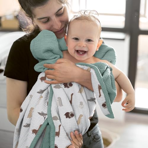 Lulu moon lulumoon Muslin Baby Blanket - Cotton Quilt Blankets for Toddlers - Reversible Nursery Crib Blanket for Baby Boys and Girls 47"x47"(Sage Dinosaur) - Image 4