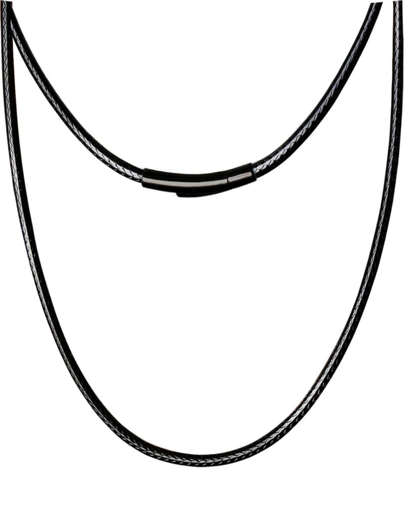 IOYYIO Braided Leather Chain, Waterproof Necklace Cord with Black Stainless Steel clasp, Woven Black Leather Rope Chain for pendant (Gift Box) - Image 1