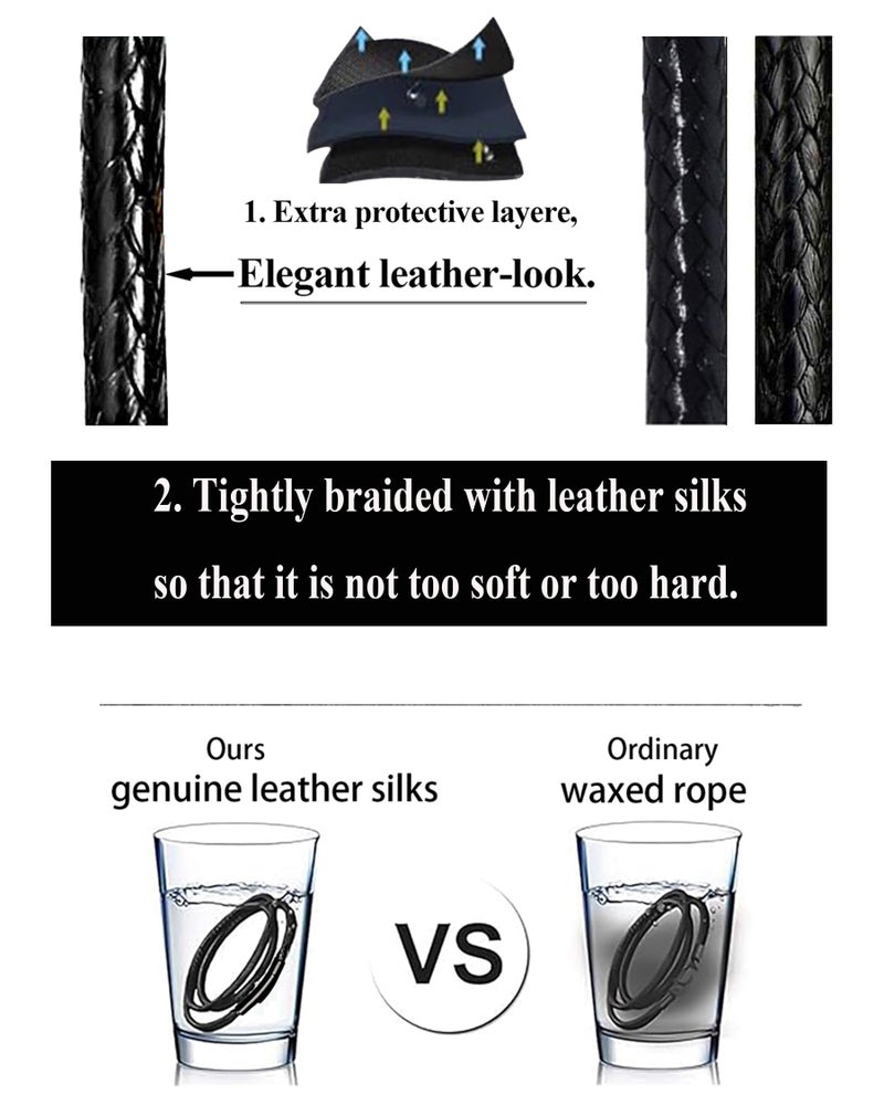 IOYYIO Braided Leather Chain, Waterproof Necklace Cord with Black Stainless Steel clasp, Woven Black Leather Rope Chain for pendant (Gift Box) - Image 4